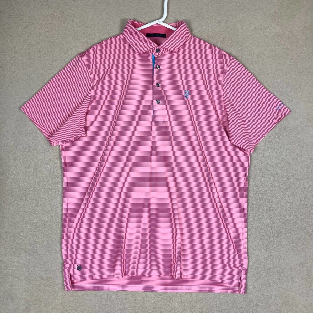 Greyson Polo Shirt Adult Large Pink Striped Golf Rugby Preppy‎ Short Sleeve Mens